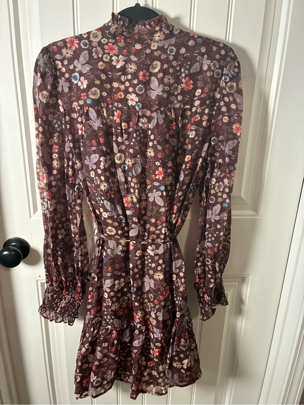 Fate Brown Floral Midi Dress with Smocked Cuffs